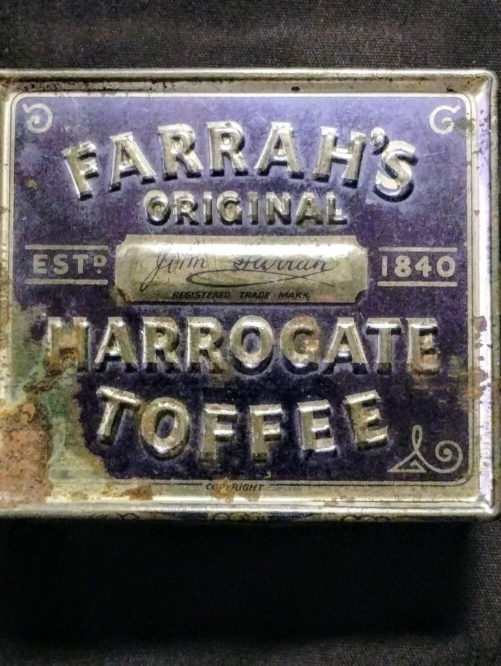 Vintage Farrah's Original Harrogate Toffee Tin Blue Silver 7oz 200g England